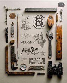 an assortment of tools are displayed on a white surface with the words north star written below them