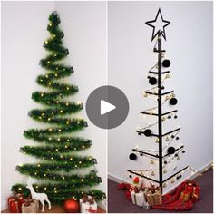 three different types of christmas trees with lights