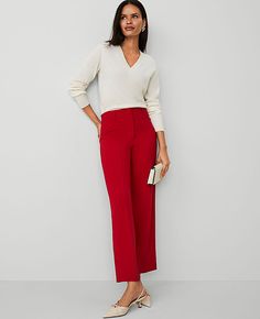 Our straight ankle pant, in refined crepe, is flattering, versatile and has such perfect proportions. Front zip with double hook-and-bar closure. Belt loops. Back besom pockets.,Leg Shape:Straight – a leg-skimming shape with tailored, timeless versatility,Rise:High rise: sits 1/2" to 1" below natural waist,Imported:Imported,Fit:Tailored & fitted,Length:Hits at ankle: 25 1/2" inseam with 18 3/4" leg opening,Fabrication:92% Polyester, 8% Spandex,Garment Care:Machine Washable The Petite Straight Ankle Pant in Crepe by Ann Taylor Size petite - 00 Gingham Red Women's Regular, Straight, Pants, 92%, Polyester, 8%, Spandex, Machine, Washable Red Pants Outfit, Pants Outfits, Red Pants, Ankle Pants, Office Outfits, Straight Pants, Pants Outfit, Effortless Style, Polyester Spandex