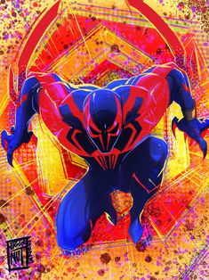 an image of a spider - man in the middle of a colorful background with splatters