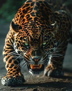 a close up of a leopard on the ground