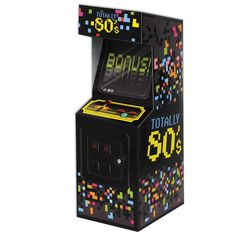 an old school arcade game machine with the words 80's on it and colorful sprinkles