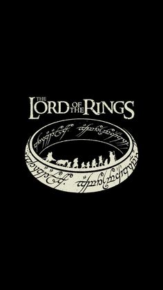 the lord of the rings logo on a black background, with white writing in it