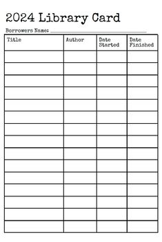 the printable library card is shown in black and white