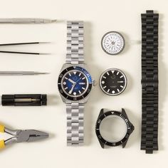 Build your own stainless steel Seiko wristwatch with this DIY kit filled with parts, tools, and a user-friendly step-by-step guide. Available in sea blue or all black. Cool Watches For Men, Watch Diy, Vday Gifts, Hand Wound, Best Valentine's Day Gifts, Personalized Gifts For Men, Unique Gifts For Him, Valentines Day Gifts, Valentines Gifts For Him