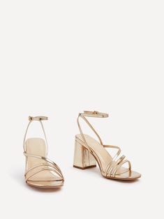 Formal T-strap Sandals With Block Heel And Heel Loop, Chic Synthetic Lace-up Sandals With Block Heel, Party Heels With Gold-tone Hardware And Block Heel, Formal Sandals With Gold-tone Hardware And Open Heel, Gold Synthetic Sandals With 4-inch Heel, Heeled Sandal, Block Heels Sandal, Block Heels, Sandals Heels