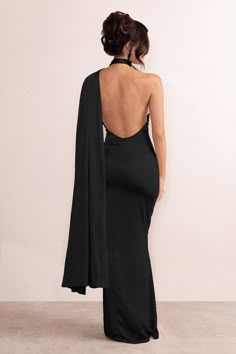 Club London Dress, Black Backless Dress Formal, Backless Formal Dress, Satin Design, Stretch Satin Fabric, Prom Inspo, Deb Dresses, Club L London, Backless Maxi Dress