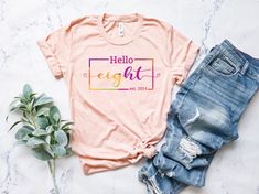 Customizable Hello Eight Hello 8 Shirt Eighth Birthday for | Etsy Thirteenth Birthday, Pregnancy Reveal Shirt, Pregnancy Announcement Shirt, Sister Shirts, Making Shirts, Nursing Shirts, Branded Shirts, Crew Neck Shirt, Birthday Gifts For Girls