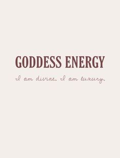 the words godess energy are written in brown and white on a light pink background