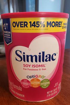 a can of simlac sits on a table