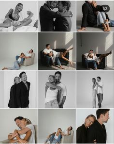 many different pictures of people posing for the same photo, and one is holding a baby