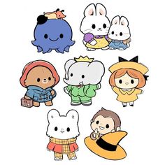 some cute little cartoon characters on a white background