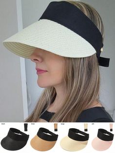 Multicolor Casual,Cute,Elegant,Street,Boho,Vintage,Royal Collar  Straw   Embellished   Women Accessories Beach Straw Hat, Outdoor Leisure, Travel Beach, Boho Vintage, Straw Hat, Vintage Boho, Beach Trip, Hats For Women, Uv Protection