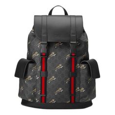 GUCCI Black Backpack/Bags Mens Designer Backpacks, Grey Combination, Supreme Backpack, Gucci Backpack, House Pattern, Red Web, Gucci Gifts, Black Tigers, Classic Backpack