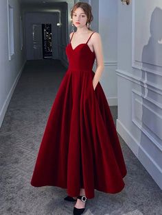 Stunning Evening Dress A Line Sweetheart Neck Velour Floor Length Pockets Formal Party Dresses-Ballbella Ankle Length Prom Dress, Simple Evening Gown, Prom Dresses 2020, 파티 드레스, Burgundy Prom Dress, Formal Party Dress, Dresses 2020, Fall Collection, Formal Party