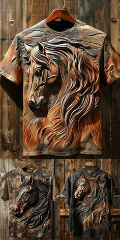 an image of a horse on a t - shirt that is made out of wood