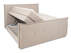 a bed with a pull out storage compartment in the bottom section and an open drawer underneath it