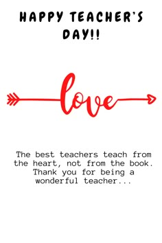 a teacher's day card with the words love and an arrow