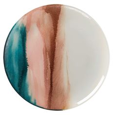 a white plate with a multicolored design on it