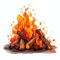 a pile of firewood with flames coming out of the top and on the bottom