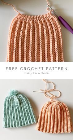 two crocheted hats are shown with the text, free crochet pattern