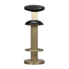 a black and gold stool with a round seat on the bottom, in front of a white background