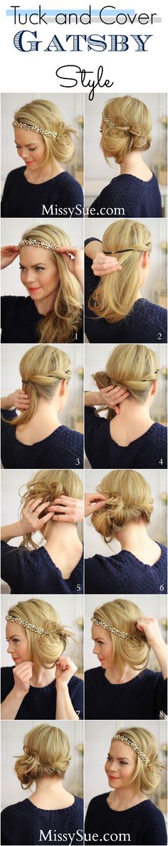 Pinteresting Plans x ModCloth - Tuck and Cover Gatsby-style up-do for your next 1920's Theme Party Cabaret Party, Great Gatsby Fashion, Romantic Hairstyles, Gatsby Style, Hair Envy, Great Hair, Cabaret, Hair Dos