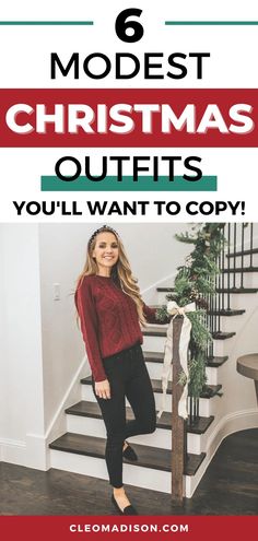 6 Modest Christmas Outfits That Are Festive Perfection - Cleo Madison Christmas Day Outfit Women Casual, Casual Christmas Outfits For Women Jeans, Christmas Eve Outfits Church, Christmas Eve Outfits For Teens, Modest Christmas Outfit, Christmas Church Outfit, Christmas Party Outfit Casual, Holiday Party Outfit Casual, Christmas Dinner Outfit