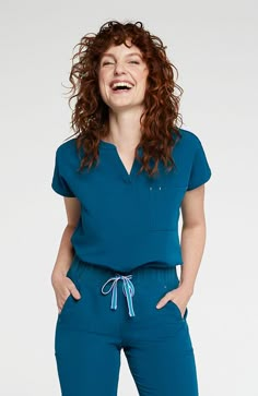 Mission notch collar 2-Pocket CORE Scrub Top in Caribbean blue - DOLAN Walmart Scrub Top, Target Scrubs, Nurse Scrubs Plus Size, Plus Size Scrubs Woman Medical, Carribean Blue Scrubs, Women Scrubs Uniform, Caribbean Blue Scrubs, Women’s Scrubs, Scrub Outfits Cute