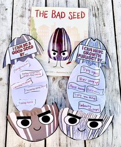 three paper cut outs with the words the bad seed on them