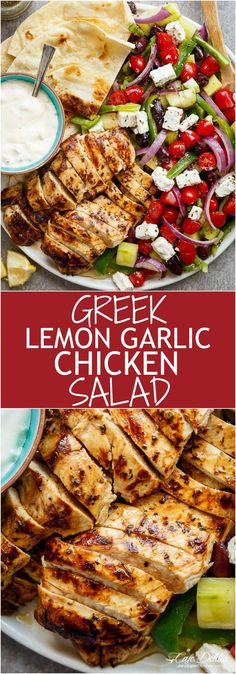 greek lemon garlic salad with grilled chicken