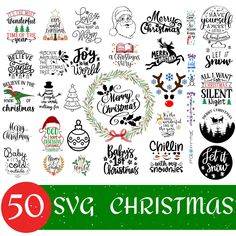 the 50 svg christmas designs are available for use in this project, and can be used