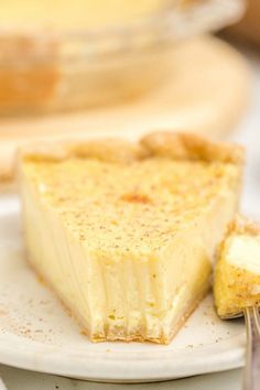 a piece of cheesecake sitting on top of a white plate