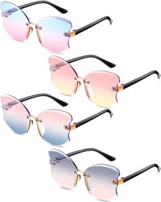 PRICES MAY VARY. Ample Quantity to Use: you will receive 4 pairs of kid butterfly rimless sunglasses in one package, including 4 different kinds of colors, enough quantity and colors can meet your baby's needs for daily use and replacement, making her look more cute Easy to Match: our butterfly sunglasses come in a variety of colors, suitable for most types of your clothes, such as jackets, dresses, leather jackets, skirts, pants, jeans, etc., are a good choice of accessories that can be applied Transparent Butterfly, Butterfly Glasses, 90s Girl, Shaped Sunglasses, Cute Glasses, Glasses Vintage, Kinds Of Colors, Girl With Sunglasses, Butterfly Sunglasses