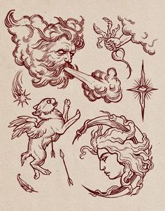 an old school tattoo design with angels and stars