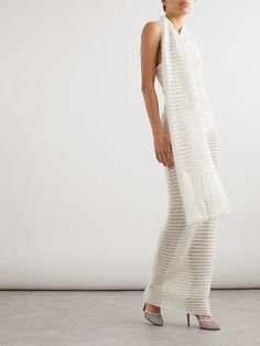 Azzedine Alaïa was renowned for his ability to celebrate the female form through sculptural designs and the label continues to honor his legacy today. Made from sheer open-knit, this maxi dress is defined by a fringed detail that elegantly drapes around your neck like a scarf. Underpin yours with a tonal slip or skin-toned underwear. Swimsuit Jewelry, Swimsuit Dress, Matthew Williamson, Designer Accessories, Maxi Knit Dress, White Maxi Dresses, Designer Bags, Jeans Dress, Net A Porter