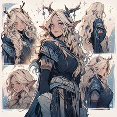 an image of a woman with long blonde hair and horns on her head, standing in front of stars