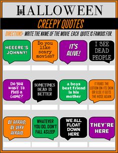 halloween speech bubbles with the words creepy quotes in different colors and phrases on each one