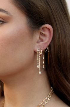 Materials 18k Gold or Rhodium Plated, Cubic Zirconia Length 5" Closure Threader Prom Gold, Chain Threader Earrings, Formal Jewelry, Prom Earrings, Crystal Chain, Dangly Earrings, Threader Earrings, Crystal Drop Earrings