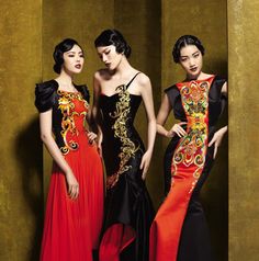 Three Women, China Dress, Costume Collection, Long Dresses