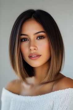 Straight Shoulder Length Hair Cuts, One Length Lob, Bob Ombre Hair, Mid Hair, Hair 2025, Shoulder Length Bob Haircut, Shoulder Length Hairstyles, Colour Hair, Brunette Hair With Highlights