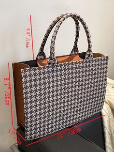 Bag For Love - Houndstooth Pattern Top Handle Bag - Women Tote Bags Product Description Style Elegant Color Brown Quantity 1 piece Strap Type Double Handle Pattern Type Houndstooth Bag Size Large Magnetic No Type Top Handle Bag Material Tweed Composition 60% Polyester Composition 40% Polyurethane Size Chart INCH CM Size Bag Width Bag Height Bag Length one-size 4.7 9.8 14.2 Size Bag Width Bag Height Bag Length one-size 12 25 36 Similar Products h2 { text-align: center; } .red-box { width: 100%; d Black Houndstooth Pattern Bag For Everyday Use, Black Houndstooth Bag For Everyday Use, Rectangular Houndstooth Shoulder Bag For Daily Use, Rectangular Houndstooth Bag For Daily Use, Daily Use Rectangular Bag With Houndstooth Pattern, Rectangular Houndstooth Pattern Bag For Daily Use, Daily Use Houndstooth Shoulder Bag, Black Rectangular Bag With Houndstooth Pattern, Casual Rectangular Bag With Houndstooth Pattern