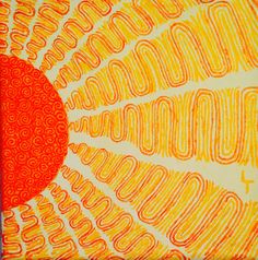 an orange and yellow painting with circles on it