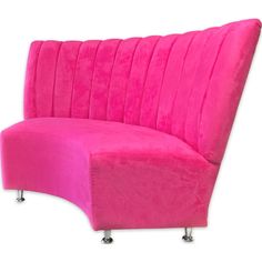 a pink couch sitting on top of metal legs