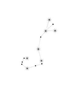 the zodiac sign is drawn in black and white, with stars on it's side