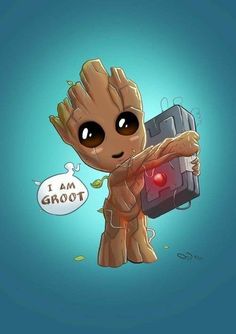 an illustration of a baby grooter holding a camera with the words i am groot on it