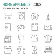 the home appliance icons are shown in black and white on a white background