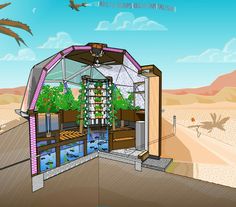 an artist's rendering of a greenhouse in the desert