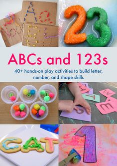 the cover of abcs and 123s is shown with pictures of letters, numbers, and shapes