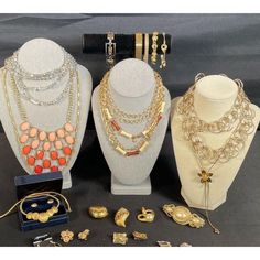 Vintage To Modern Whbm, Talbots, Sarah Coventry, And More Jewelry Lot 7 Necklaces: *White House Black Market Aurora Borealis Crystal & Rhinestone, 52" Long *3 Gold-Tone Talbot's 30" Long, 46" Long Chain, Sarah Coventry 33" Long Chain And Beads *Gold, Orange & Pink, 13" Drop *Monet Gold-Tone Linked Chain, 26" *Gold Chain With Sliding 2" Rose Pendant, 14.5" 4 Bracelets: 7-1/2" Long, Gold-Tone Hearts With Pearls Charm Bracelet Roses With Green And White Rhinestones Gold-Tone Mesh Gold & Silver Links 3 Clip-On Earrings: Sarah Coventry Flowers Gold-Tone Square, Floral Center Silver-Tone, Gold Braid Center All Are 1" Or Less Boxed Set: Tiffany & Co. Seashell Necklace And Earrings Pierced Ea Pearl Charm Bracelet, Sarah Coventry Jewelry, Heart Accessories, Sarah Coventry, Solid Perfume, Rose Pendant, Seashell Necklace, Rhinestone Heart, White Rhinestone